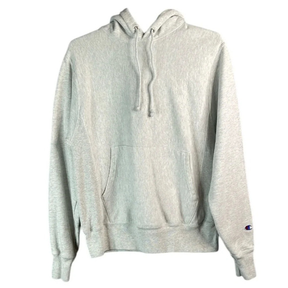 Champion Reverse Weave Hoodie Light Grey Baggy Oversized Ribbed Sides Pocket Sm - Picture 2 of 12